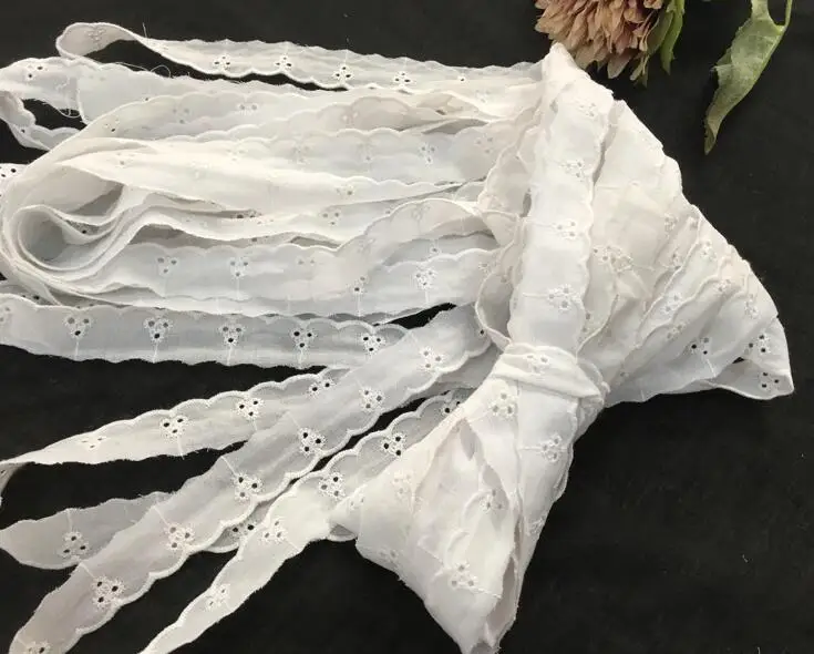 

13 Meters Long Piece Cotton Lace Trims Costume Cotton Lace Cloth Trimmings Ribbon Applique DIY Sewing Pure White Lace Fabric