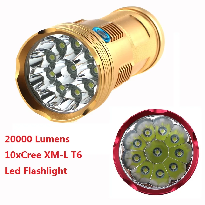 

Skyray 20000 Lumen Led Tactical Working Hunting Flashlight 10x Cree XM-L T6 Led Lanterns Torch Lamp 3 Mode for 18650 Battery