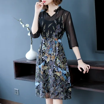 

Fashion Floral Print Midi Dress Vestidos Large Big Size Summer Dress Ukraine Office Lady Women's Dresses Vestido De Festa