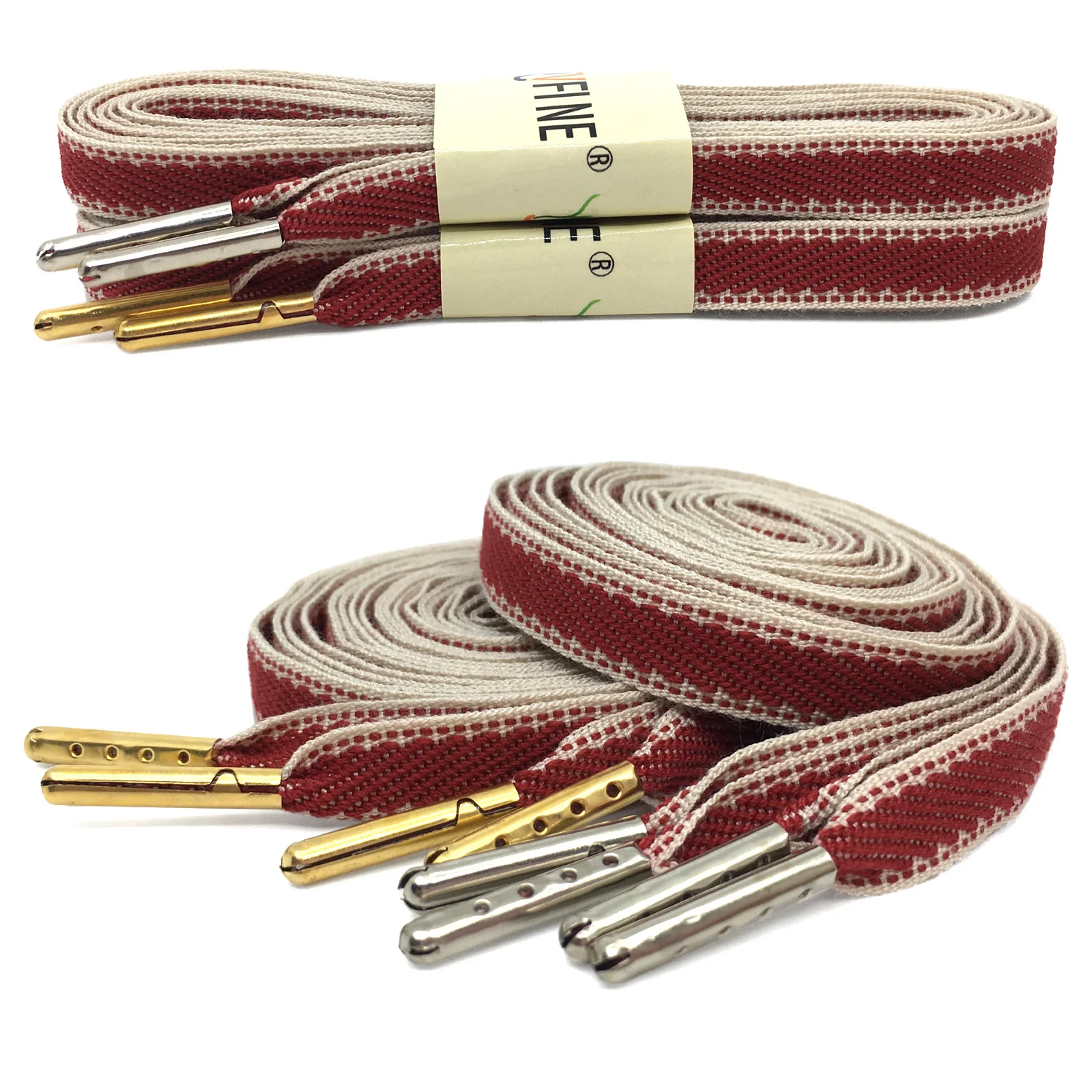 YJRVFINE 2 Pair Thin Flat 2/5'' Wide Shoelaces with Metal Tips Red White Colored String for Canvas Shoes Colored Shoe Laces Rope