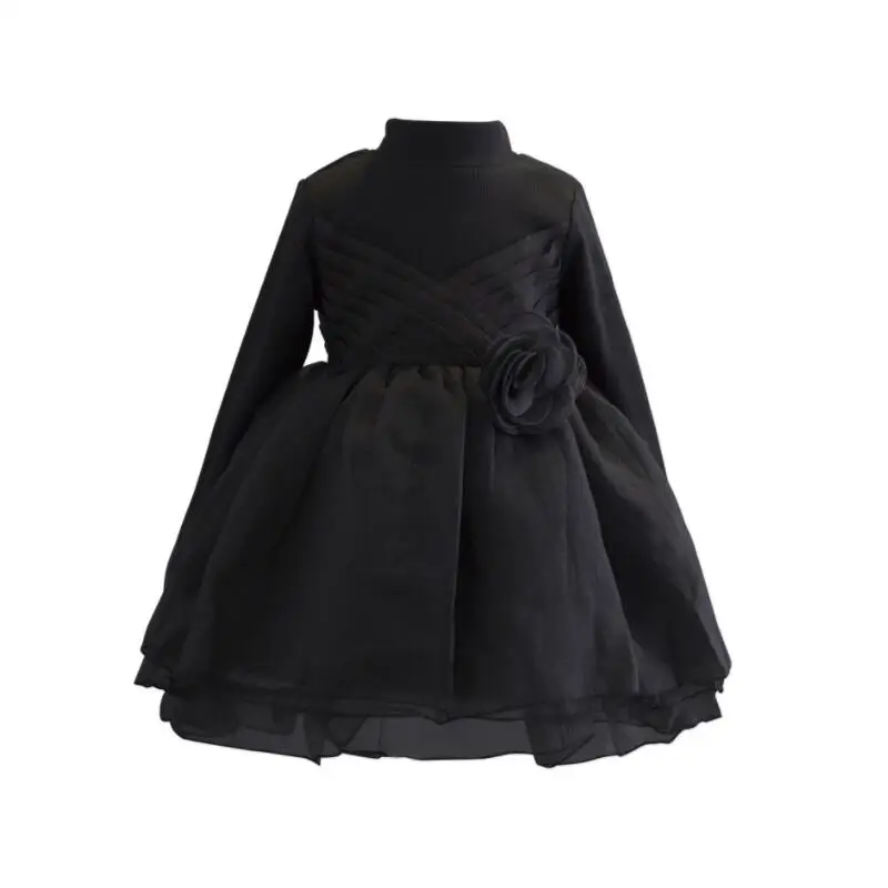 Г., теплое плотное зимнее платье принцессы черного и красного цвета Детские платья с цветами для девочек праздничная одежда для младенца с длинными рукавами для дня рождения JW2748