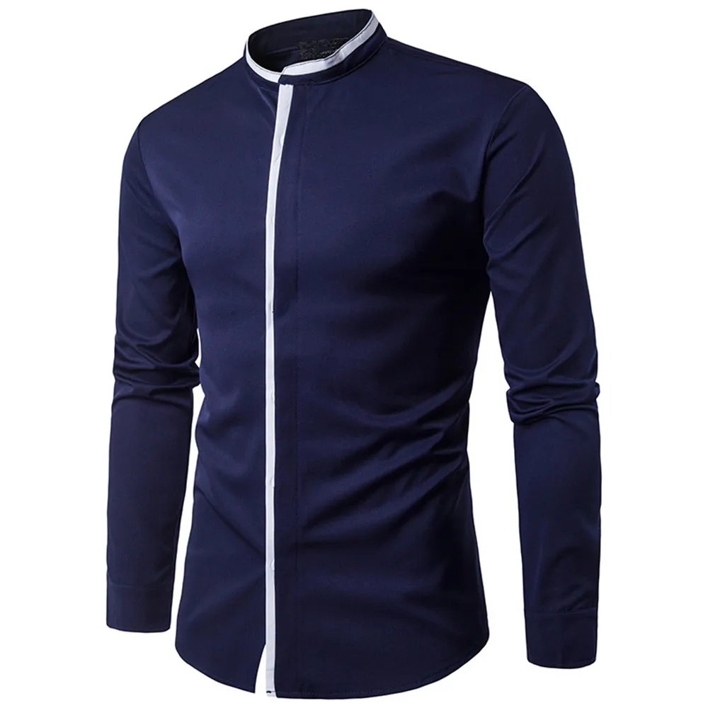Элегантные вечерние рубашка Мода Стенд воротник Европа Стиль зрелые Для мужчин пиджаки Блузка, офис Blusa мужской лоскутное Топ