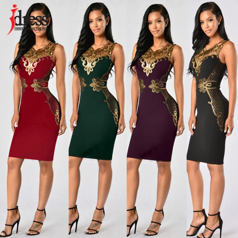 IDress Plus Size Women Clothing Bodycon Trendy Print Evening Dress for Women Golden Embroidered Dress Summer Women High Quality (19)