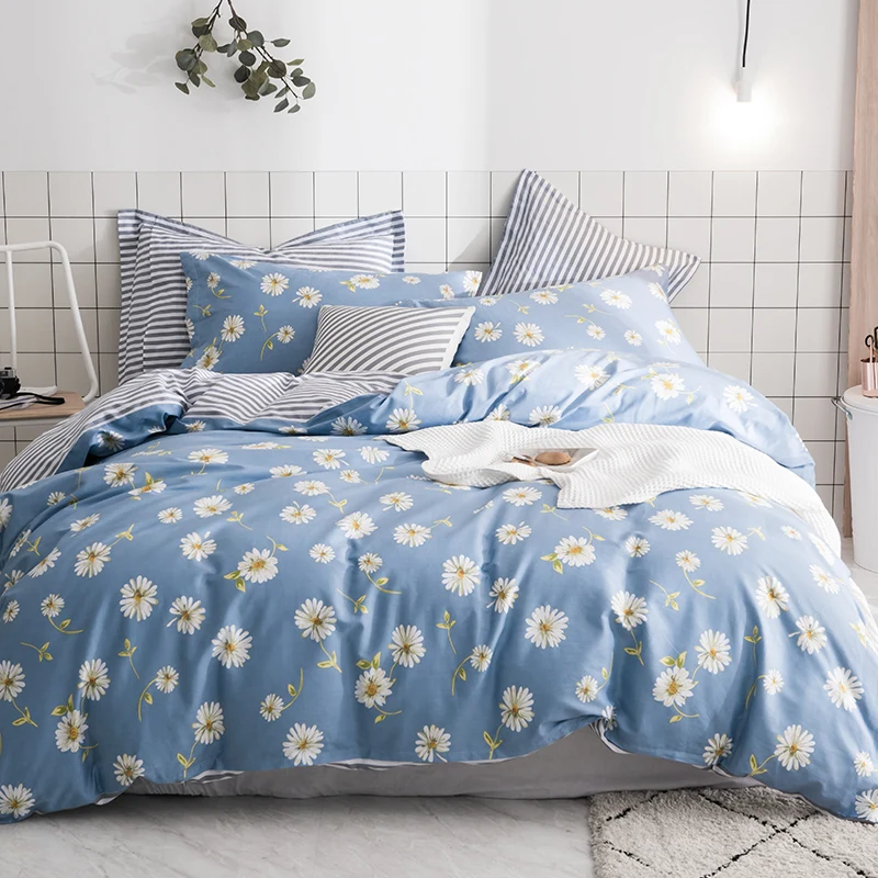 

Modern Style Blue Print Pattern 100% Cotton Soft 3/4Pc Comforter Bedding Sets Duvet Cover Set Winter Bed Sheet Pillowcase 2 Size