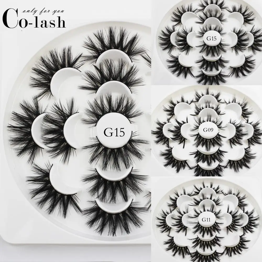 

Colash 7 Pairs 3D Mink Hair False Eyelashes Wispy Cross Fluffy 22mm-25mm Lashes Extension Handmade Eye Makeup Tools