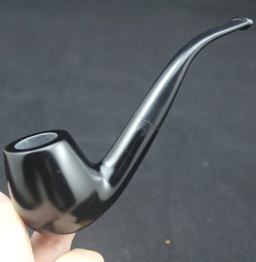 Handmade Nature Ebony Wood Bent Type Round Smoking Pipe Tobacco Wooden Smoke Pipe 10pc 9mm Filters + Pouch + Holder #508b smoking accessories tobacco pipe tobacco smoking accessories smoking pipe