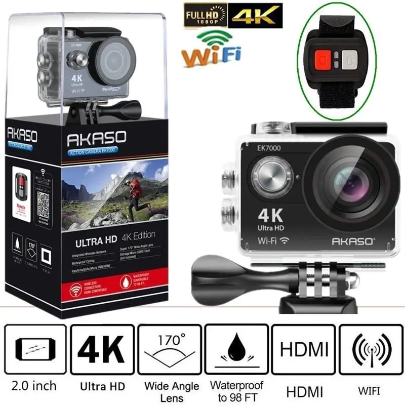 AKASO EK7000 4K WIFI наружная Спортивная Экшн камера Ultra HD Водонепроницаемая DV