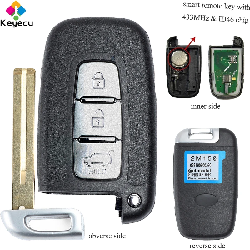 KEYECU Replacement Keyless Entry Remote Car Key 3 Buttons & 433MHz Frequency & ID46 Chip FOB for