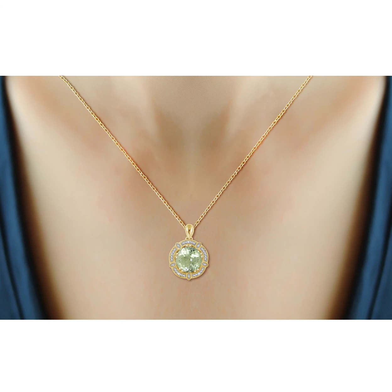 JewelonFire 3 1/2 Carat T.G.W. Green Amethyst & White Diamond Accent 14kt Gold Over Silver Pendant (2)