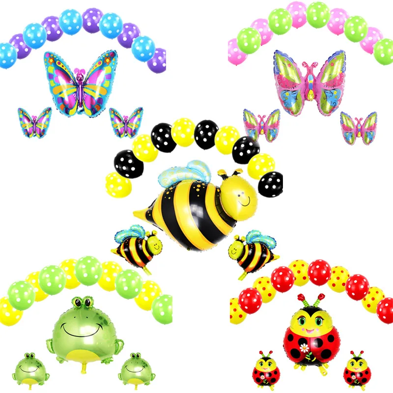 

13Pcs/set Bee Foil Balloons Black Yellow Polka Dot Latex Globos miraculous ladybug Pet Animal baloons Birthday Party Decoration