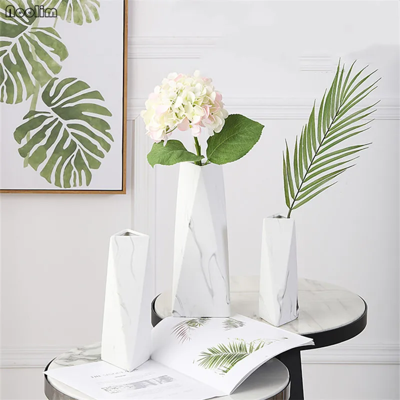 

Light Luxury Marbled Nordic Geometric Vase Modern Minimalist Living Room Flower Container Dried Flower Vase Home Decoration