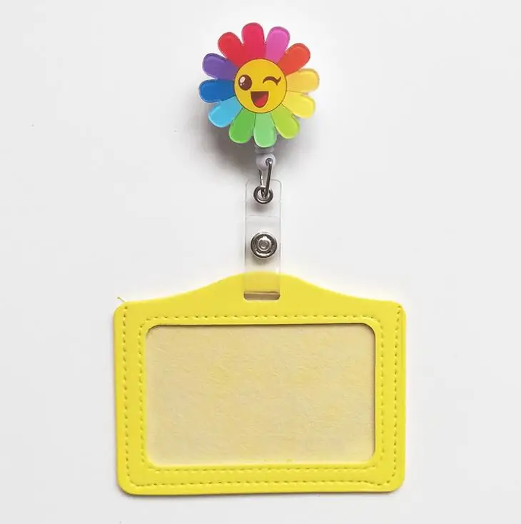

1PC Cartoon Retractable Badge Reel with Horizontal PU ID Business Card Work Card Badge Holder