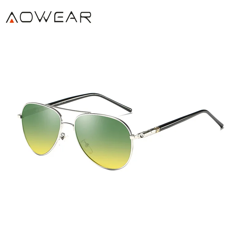 AOWEAR очки дневного и ночного видения для вождения, мужские HD классические Поляризованные солнечные очки пилота желтого цвета для мужчин и женщин - Цвет линз: Silver Day Night