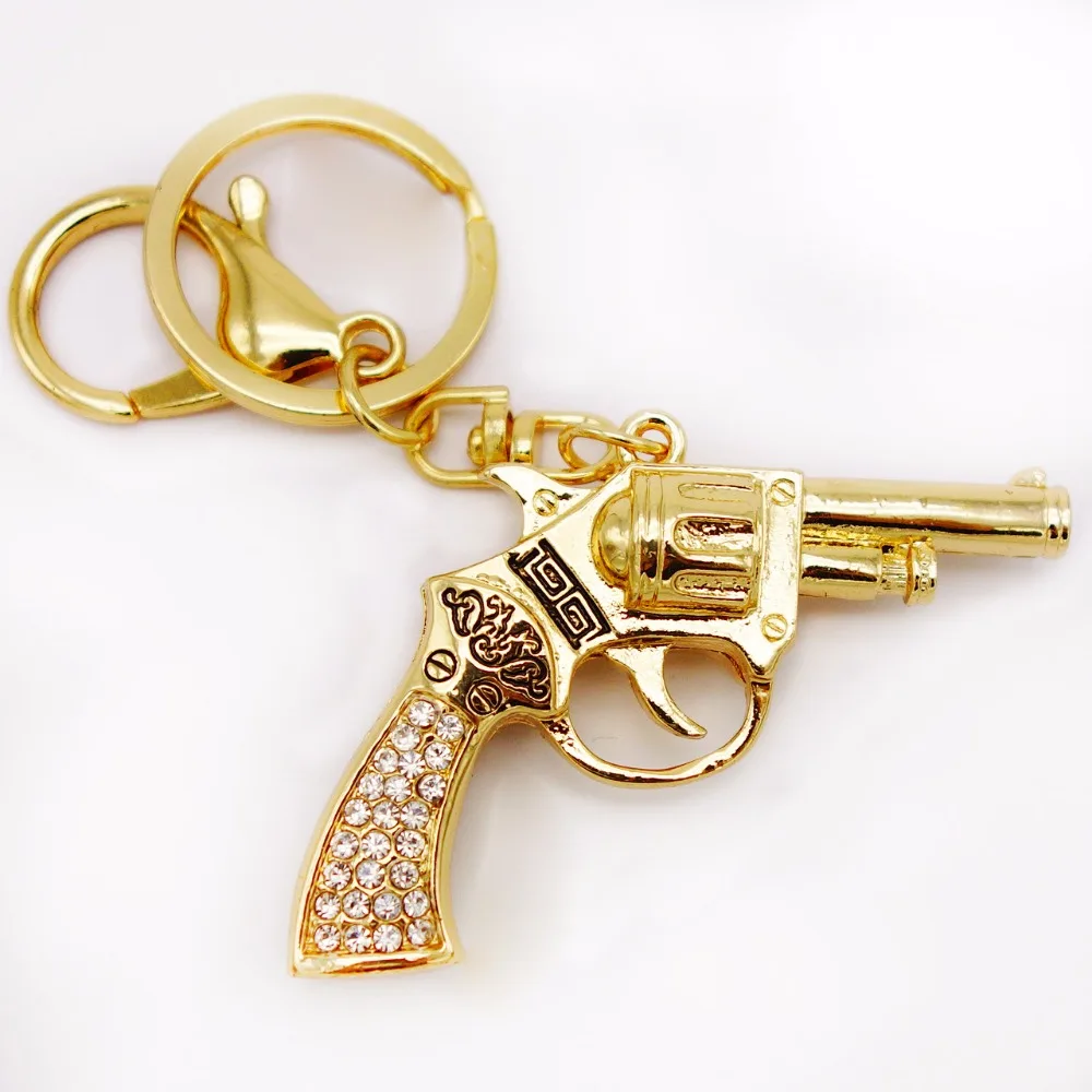

Adojewello Jewelry Rhinestone Crystal Personality Revolver Handgun Keychain Keyring For Car Handbag Chram Key Holder Wholesale
