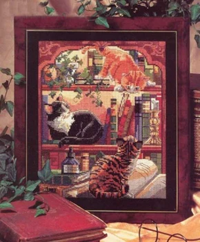 

Home Handmade Decoration Fishxx Cross Stitch A2141 Bookshelf Kitty Study Paintings Large Area Embroidery