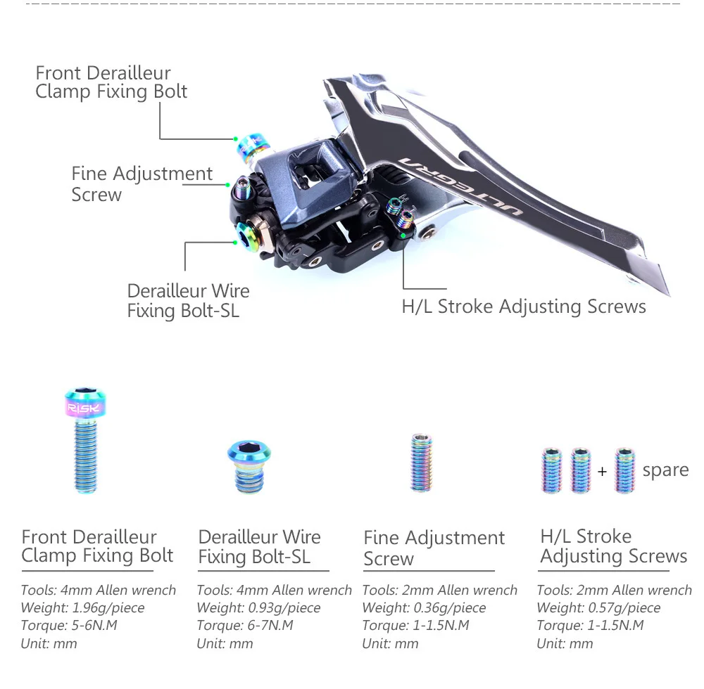 RISK 49 шт./компл., титановые винты для велосипеда TC4, комплекты болтов для Велосипедный переключатель SHIMANO ULTEGRA UT R8000, Велосипедный тормозной болт