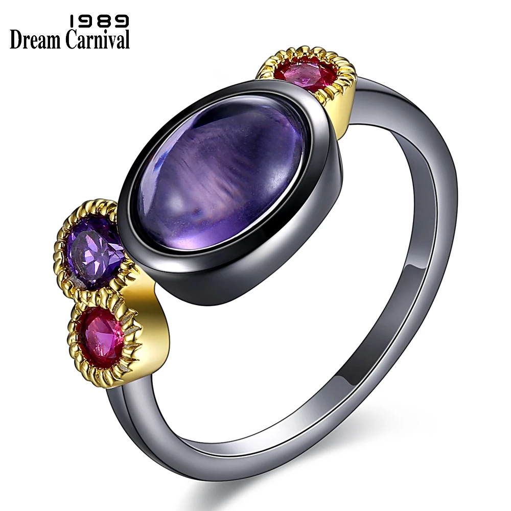 

DreamCarnival 1989 Premium Ring for Women Sharp Colors Oval and Round Shape Zircon Bezel Gun Gold Color Lead Free Metal WA11527