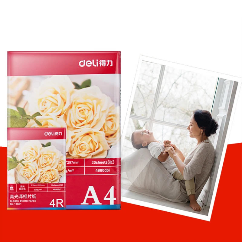

Deli printer Photo Paper A4/4R 20sheets a Pack Color Inkjet Printer 4880dpi Photo Paper 210*297 mm glossy photo paper supplies