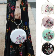 Модная круглая мини-сумочка ручной работы, клатч с цветами, вечерняя сумочка, маленькая цепочка, сумка через плечо, вечерние сумки-мессенджеры