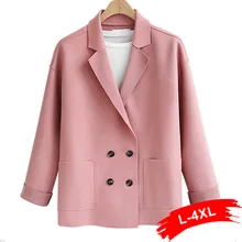 Женский Шикарный Розовый короткий Блейзер размера плюс, 4Xl, с карманами, двубортный, Офисная Женская одежда, пальто, однотонная женская повседневная верхняя одежда, топы