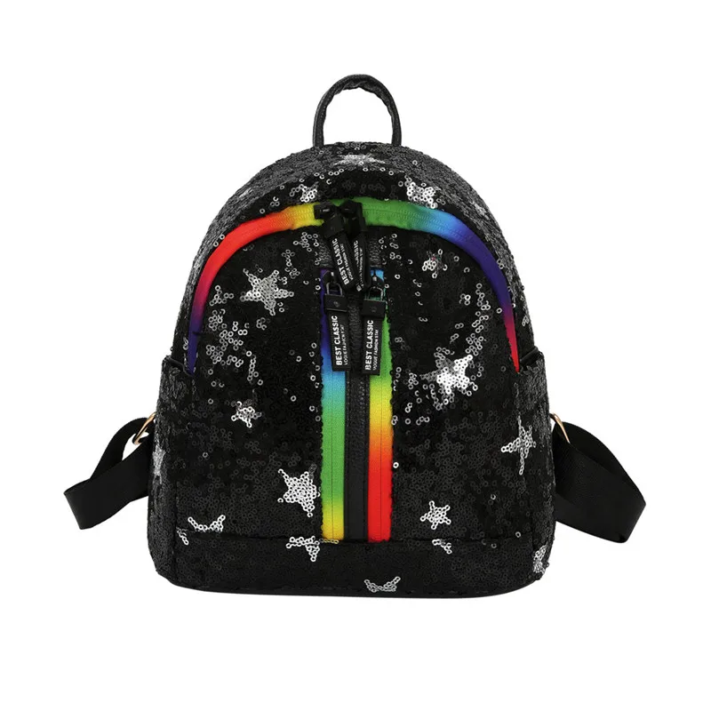 Women Fashion Glitter Bling Backpack Pretty Star Printing Sequins