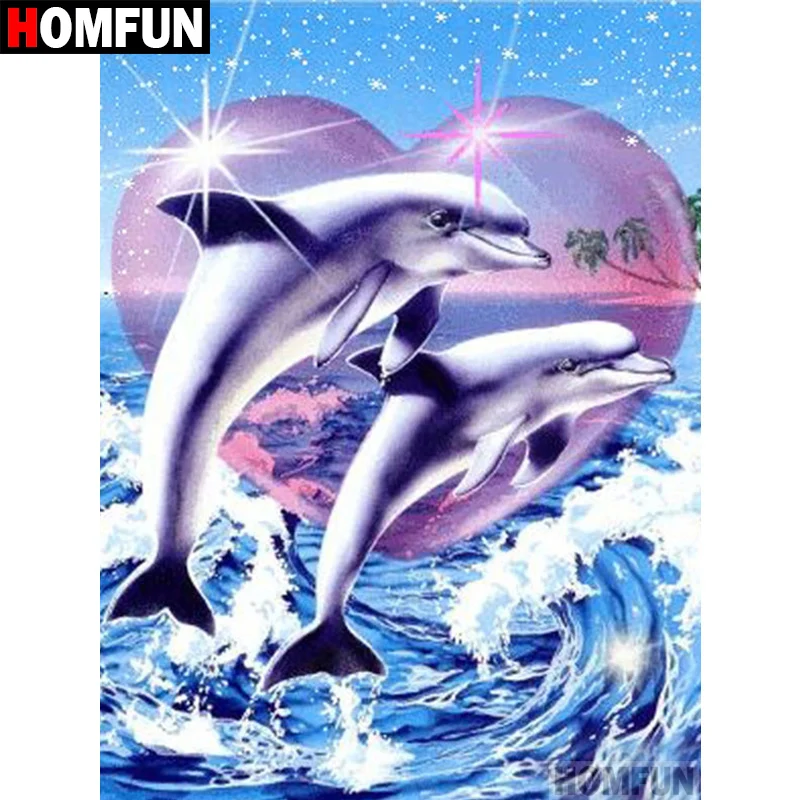

HOMFUN Full Square/Round Drill 5D DIY Diamond Painting "Dolphin couple" 3D Diamond Embroidery Cross Stitch Home Decor A18726