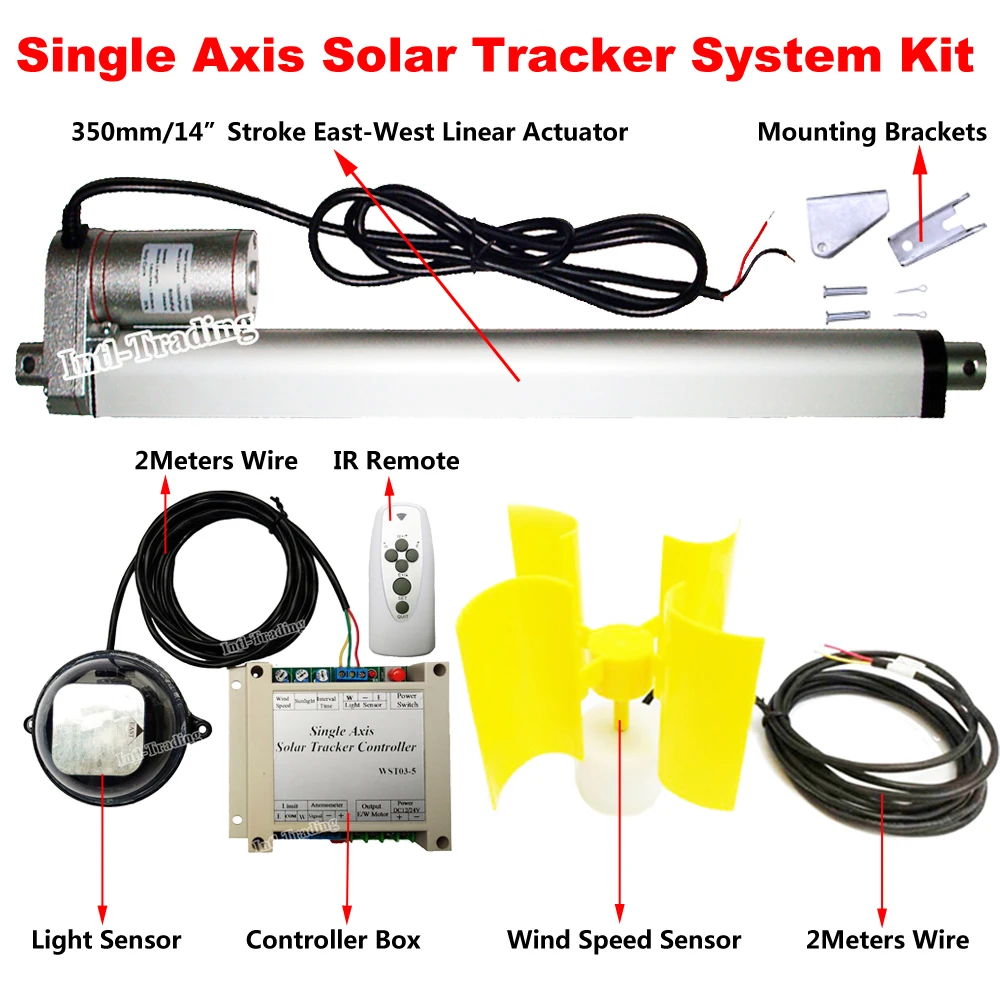 14" Linear Actuator+Wind Speed Sensor Solar Tracker Single Axis ...
