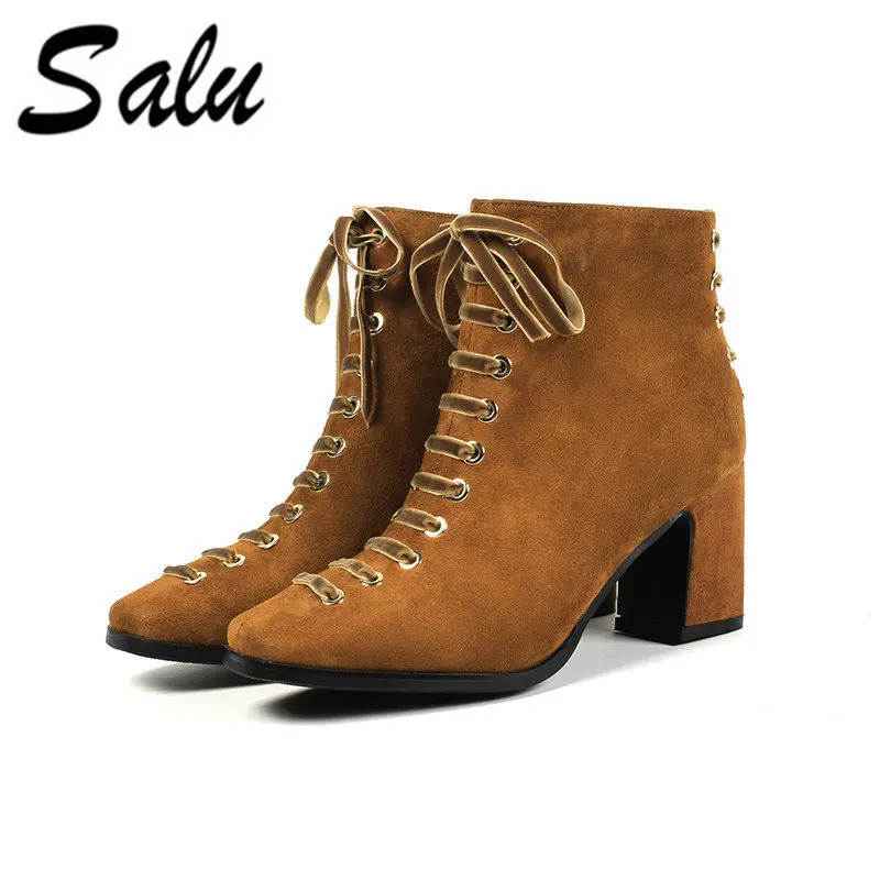 

Salu 2018 New Spring Genuine Leather Boots Short Women Shoes Ankle Boots With Zipper Handmade High Quality Shoes Boots