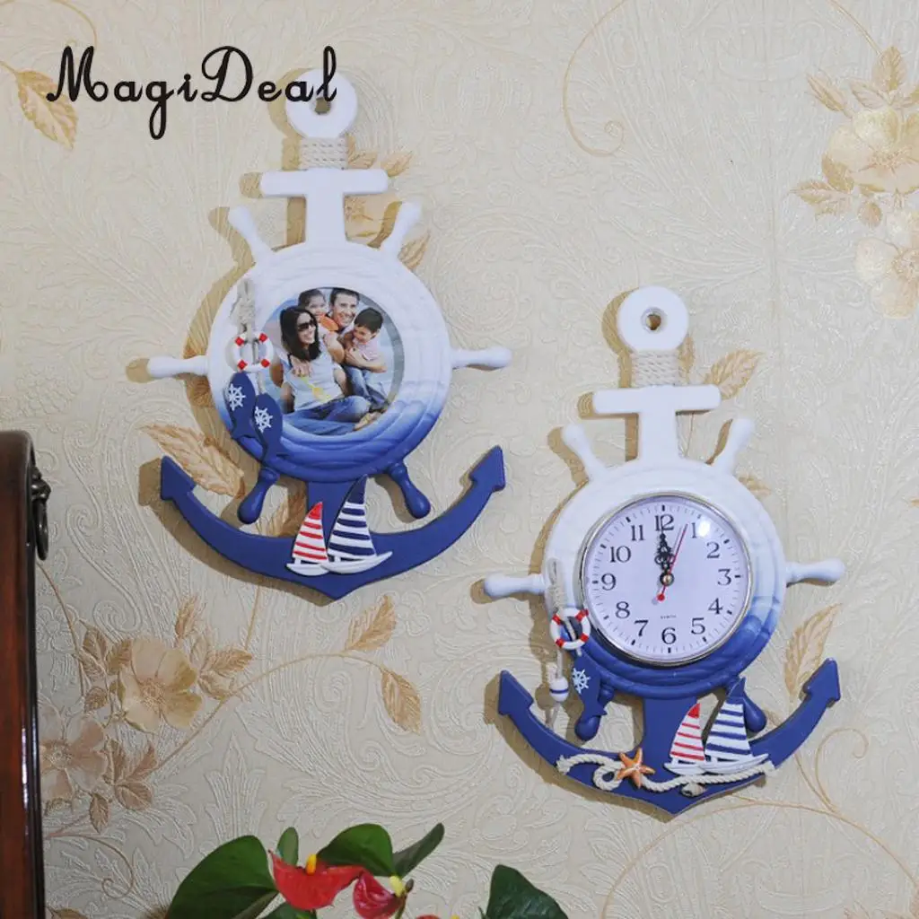 MagiDeal Sea Beach Naudical Themed Anchor Clock Wall Hanging Decor Ornament Home Time 