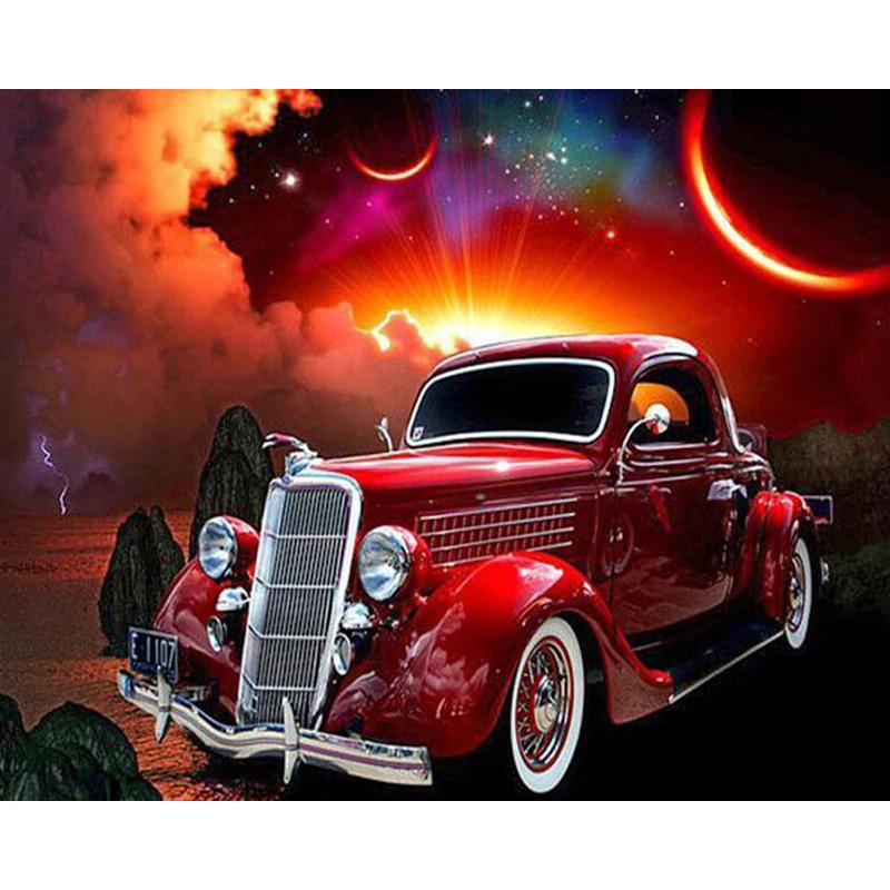 

5D DIY Diamond Painting Red Car With Moon Painted Mosaic Embroidery Cross stitch Embroidery Crafts Decoration KBL