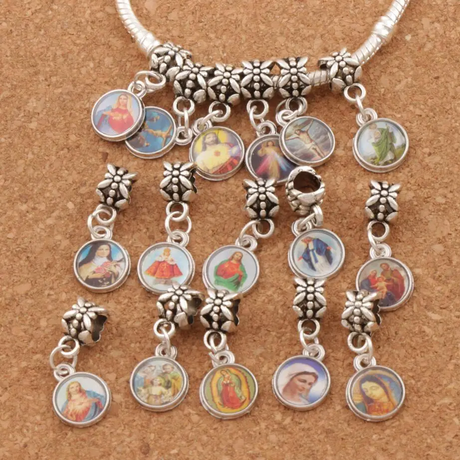 

Catholic Religious Church Medals Saints Cross Beads Dangle Fit European Bracelets DIY B1707 120ps 25.1x9.9mm Antique Silver