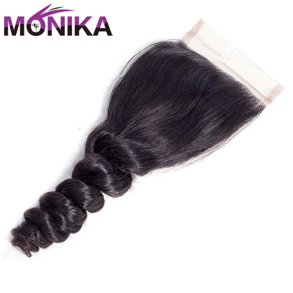 

Monika Indian Hair 4x4 Closure Loose Wave Closure Human Hair Lace Closure Free/Middle/Three Part Non Remy Swiss Lace Closures