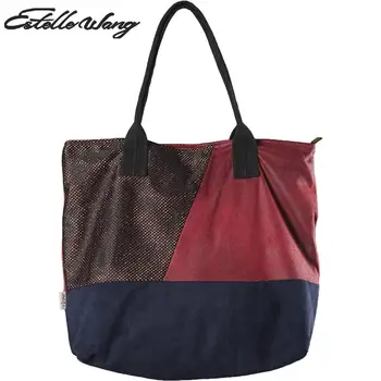

Women's Designer Casual Tote Patchwork Coloured Leisure Single Shoulder Bag Faux Suede Simple Large Handabg Bolsas Feminina