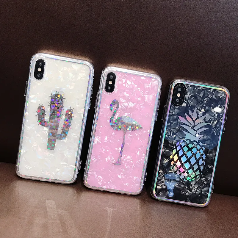 

Glitter Flamingo Pineapple Cactus Phone Case For iPhone 7 8 6 6s Plus X XR XS Max Dream Shell Glossy Pattern Silicone Back Cover