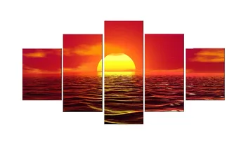 

Oversize Morning Sunrise Gold Sun Red Sea wall pictures for living room large Canvas Wall Art Ocean Decor Print Painting