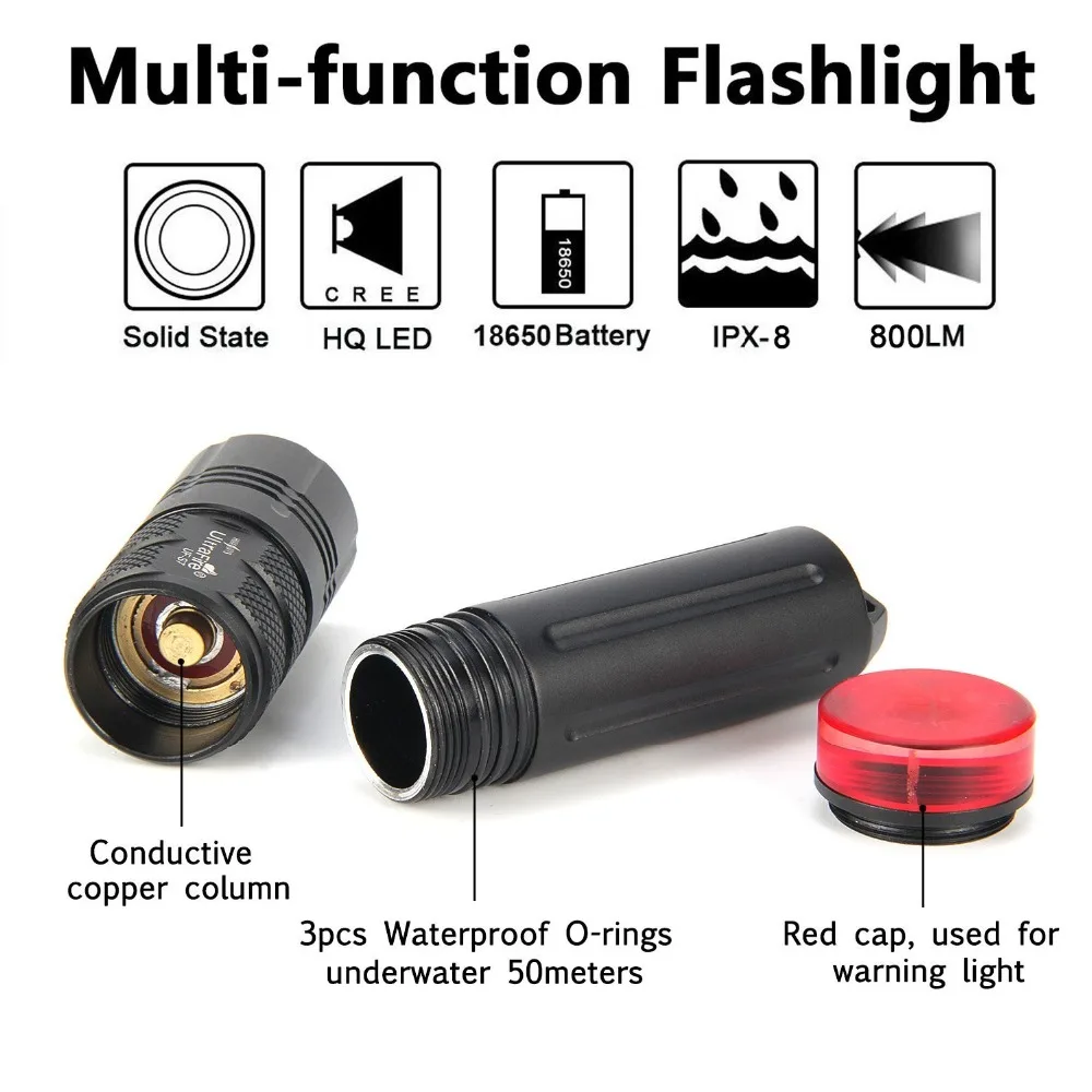 UltraFire погружной фонарь светодиодный Дайвинг 800 люменов CREE XML-T6 3 режима, фонарь, лазерная указка, белый светильник luz, светильник-вспышка, подзарядка