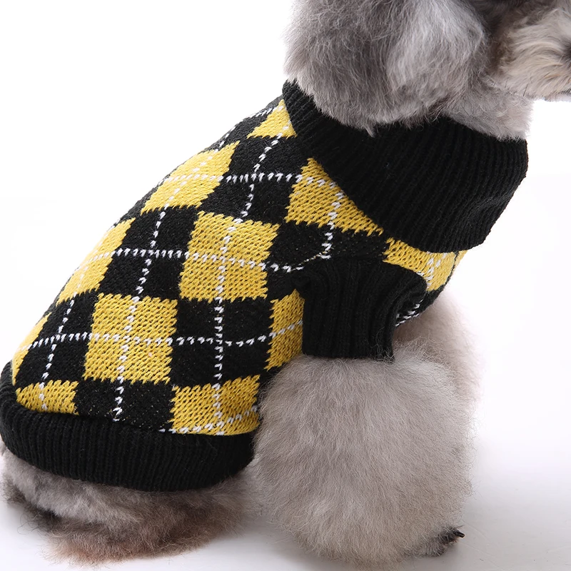ZoeyPet Одежда с принтом в виде собак черный желтый Англия Винтаж плед дизайн собака свитер с закатанными декольте собак осень winterclothing