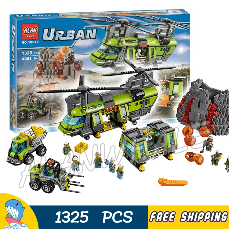 

1325pcs City Volcano Heavy lift Helicopter Model Building Blocks 10642 Police Assemble Brick Children Toys Compatible With Lego