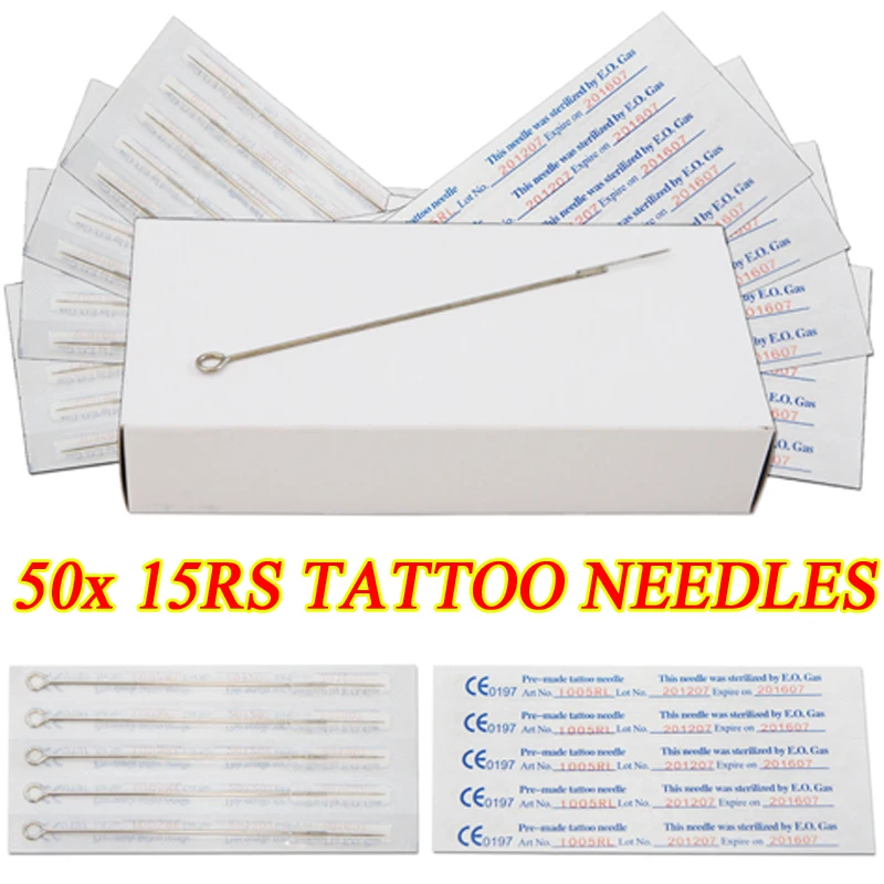 

50PCS Tattoo Needles 15RS Disposable Premade Sterilized Tattoo Needles Round Shader For Tattoo Guns Supply