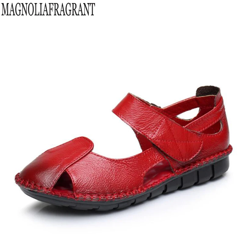 

2018 Summer New Soft Bottom Flat Genuine Leather Women Shoes Personality Leisure Women Sandals Retro Handmade Sandals sapato k14