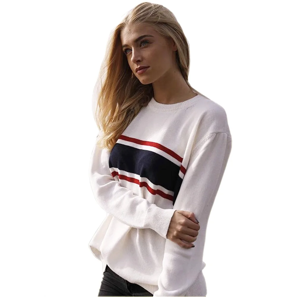 

Stripe Knitted Sweater Women Long Sleeve Kawaii Pullover Streetwear Pull Turtleneck Slim Sweaters White Jumper Oversized Sweter