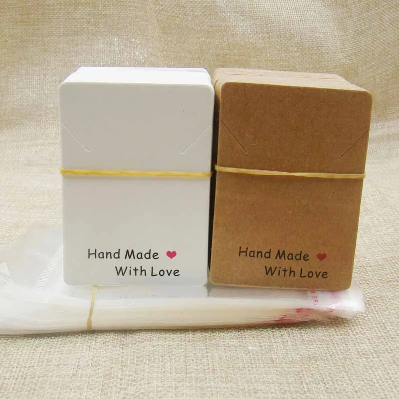 200pcs 100Cards+100 Opp Bags Earrings Cards Plastic Water-proof Transparent Packaging Jewelry Display Cardboard Kraft White | Украшения и
