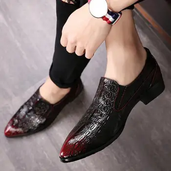

38~48 Plus Size Mens Leather Shoes Crocodile Pattern Pointed Toe Slip On Dress Loafers Formal Shoes Italian Wedding Party Shoe