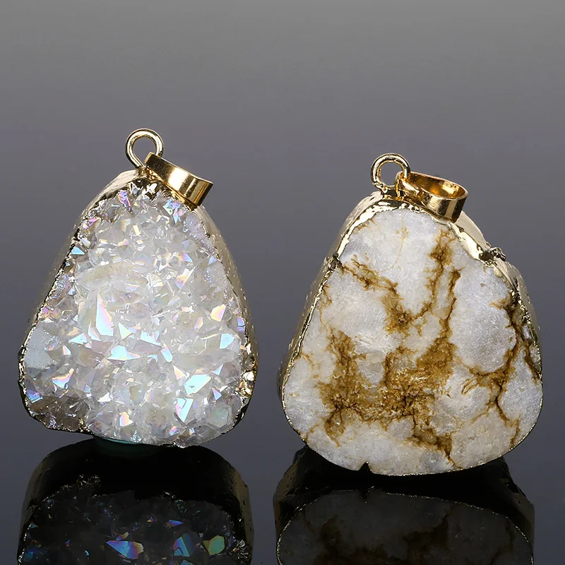 Опал белый нерегулярный кристалл кулон ожерелье s золото обертывание натуральное ожерелье с драгоценным камнем для женщин Твердые друзы камень ожерелье ювелирные изделия