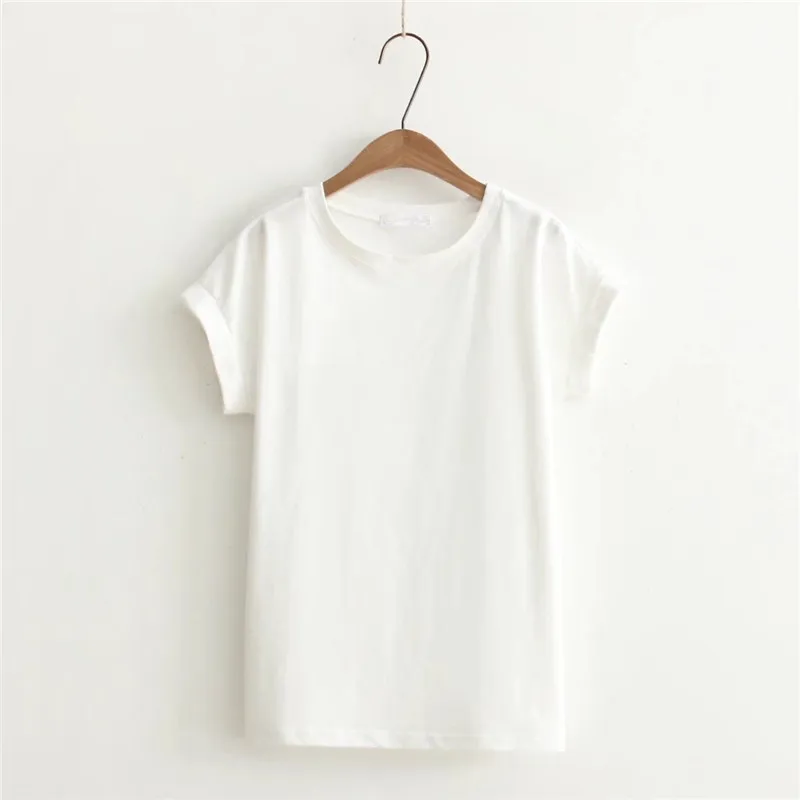 Летние женские хлопковые топы с круглым вырезом, белые женские футболки белого цвета, универсальные базовые свободные футболки для женщин