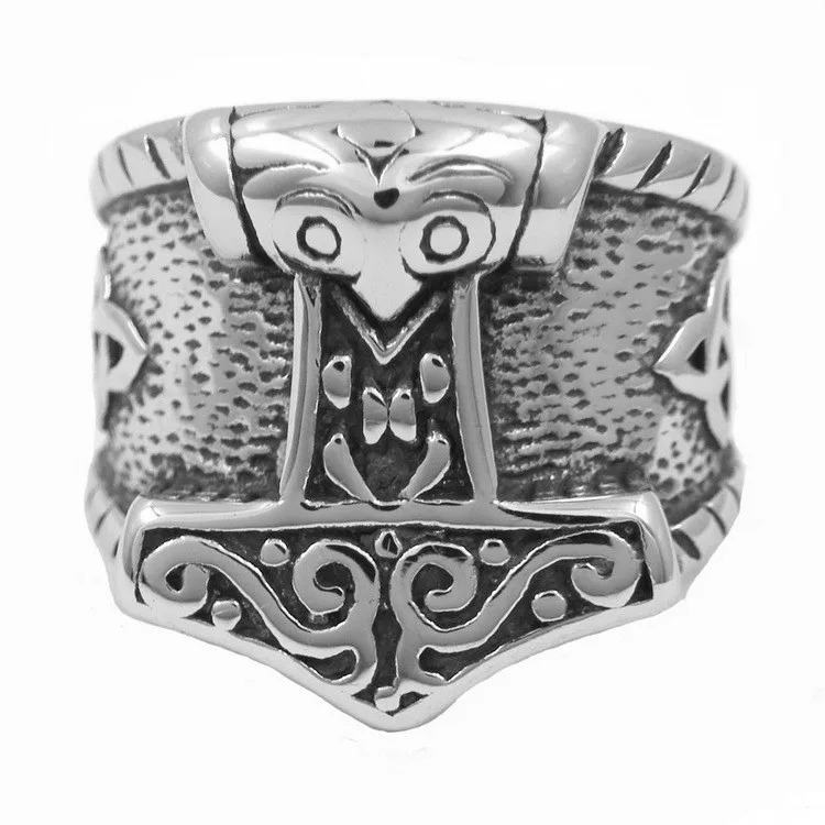 

Mens Viking Stainless Steel Ring Retro Silver Luck Rune Mjolnir Thor Hammer Nordic Rings Amulet Jewelry Gift