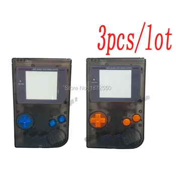

3PCS/LOT New Transprent Black Full Set Replacement Clear Housing For GameboyGB Classic Shell For GBO DMG Case With Rubber Pads