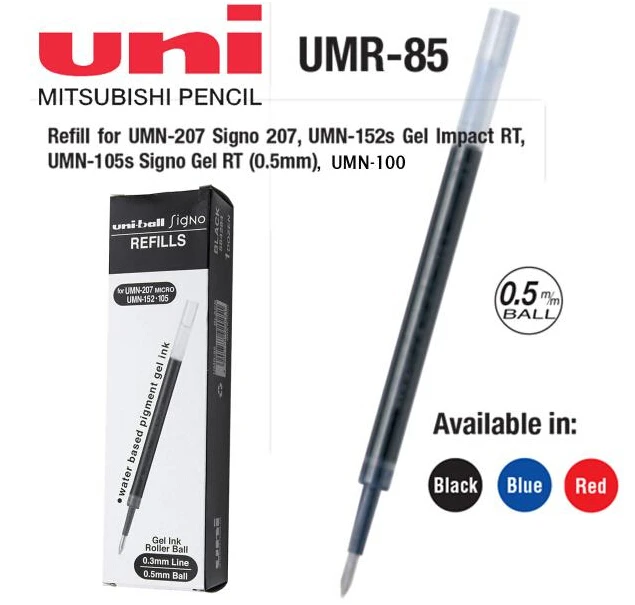 6x одношариковый UMR-85, гелевый роллер, заправка 0,5 мм, подходит для UMN-207, UMN-105, UMN-152, японские канцелярские принадлежности