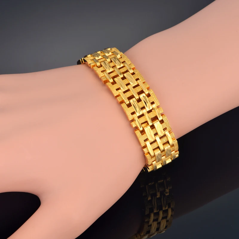 Trendy 20cm Thick Chain Link Bracelet For Women And Men Gold Color Copper Hand Chain Fashion