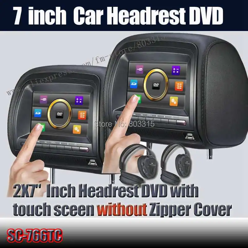 Cheap free shipping (2pcs/lot) 7 inch car headrest dvd+ touch screen and WITHOUT zipper +IR wirelss headphones+game+IR+USB+SD+FM 0